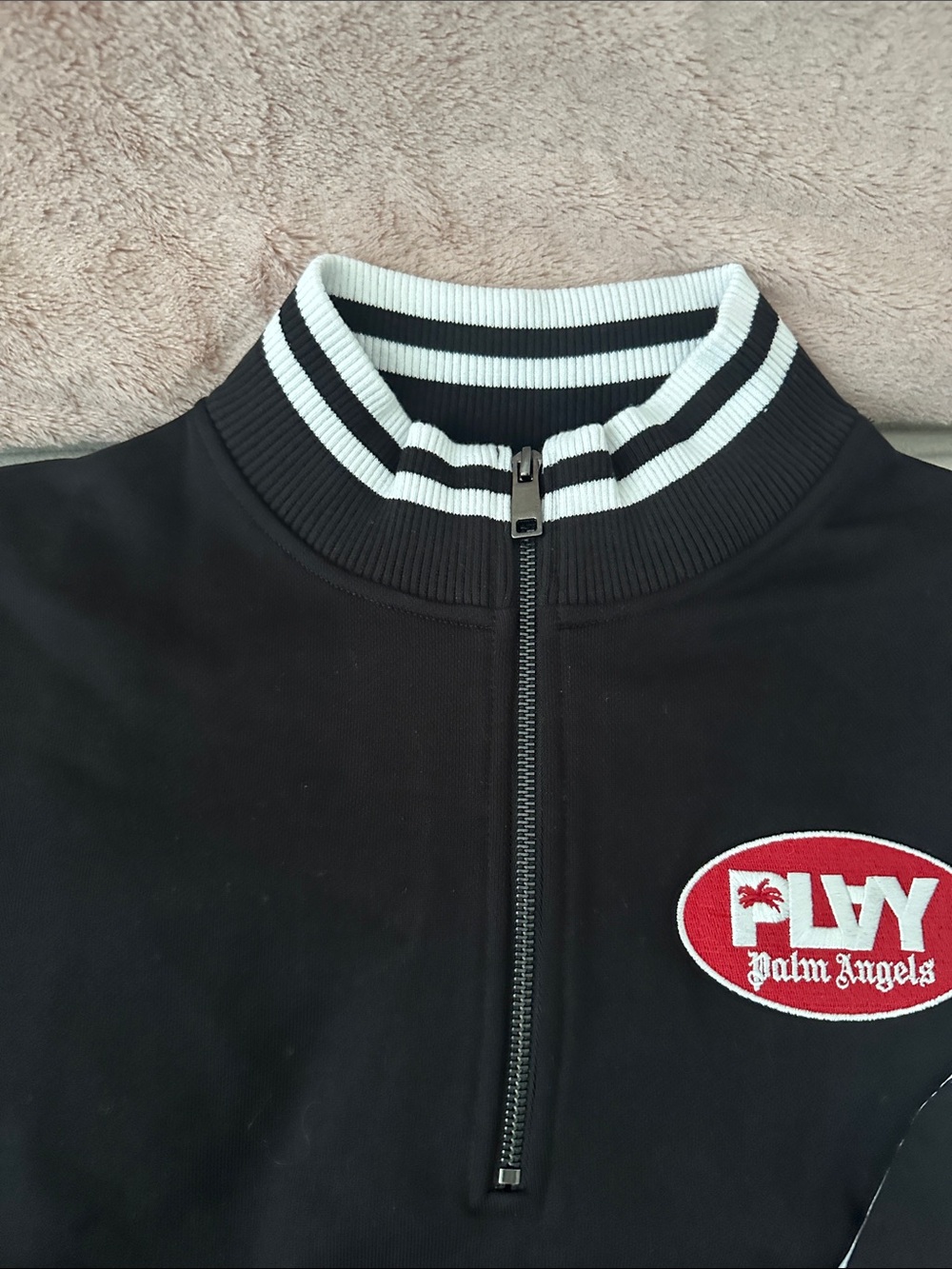Palm Angels Black Half-Zip Sweater with White Trim and Red Logo - Picture 3 of 7